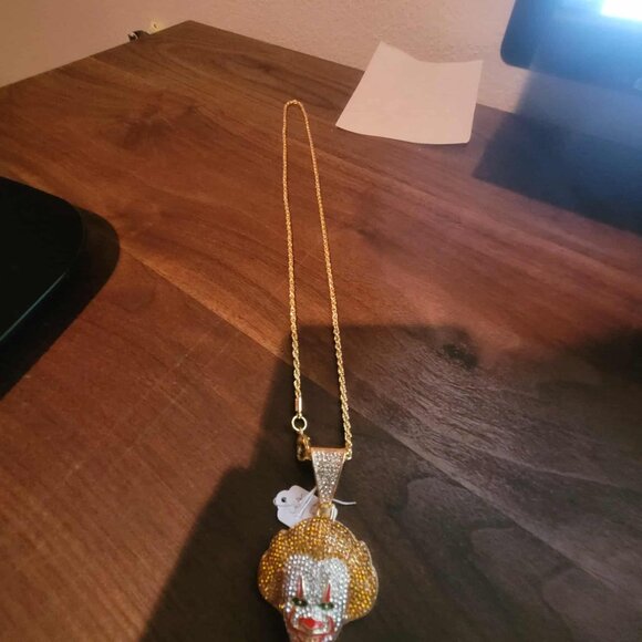 Hip Hop Iced Gold Plated Crazy Clown Pendant & 24" Rope Chain Necklace - Picture 4 of 4
